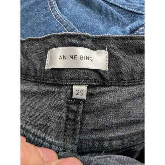 ANINE BING Black Denim Cropped Raw Hem Flare Jeans Size 29‎ - Picture 7 of 9